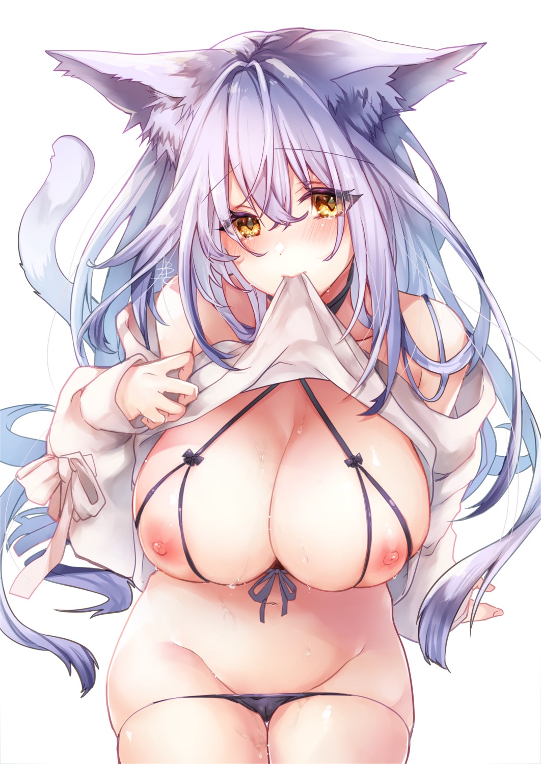 animal_ears bra cameltoe mtkrabbit nipples pantsu panty_pull shirt_lift tail