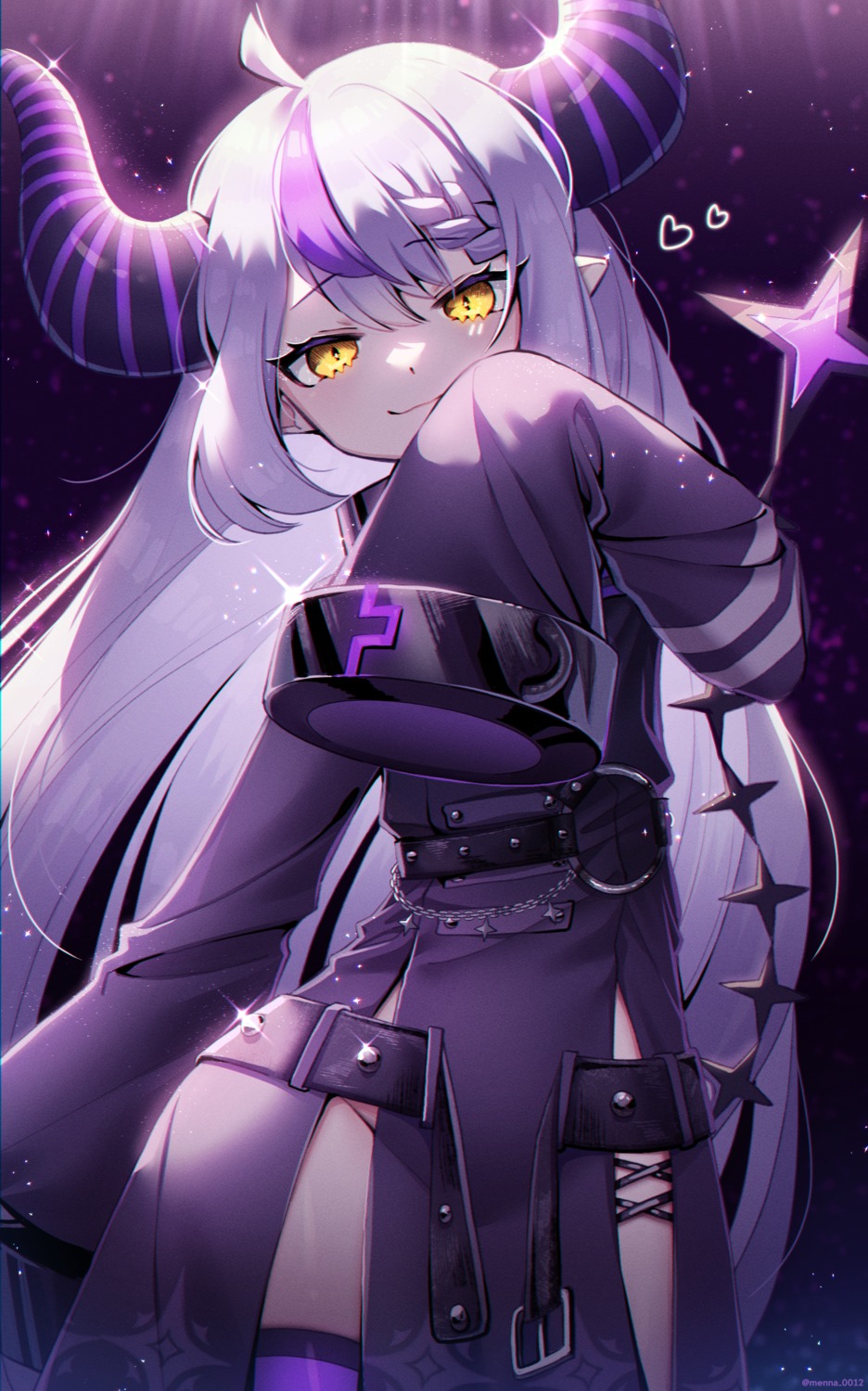 hololive horns la+_darknesss menna_(0012) pointy_ears thighhighs