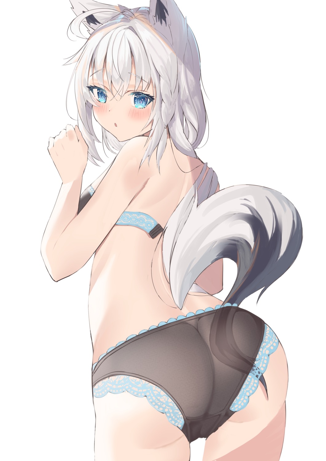 animal_ears ass bra cameltoe hololive hololive_gamers kitsune mugicho_(kdks5554) pantsu see_through shirakami_fubuki tail