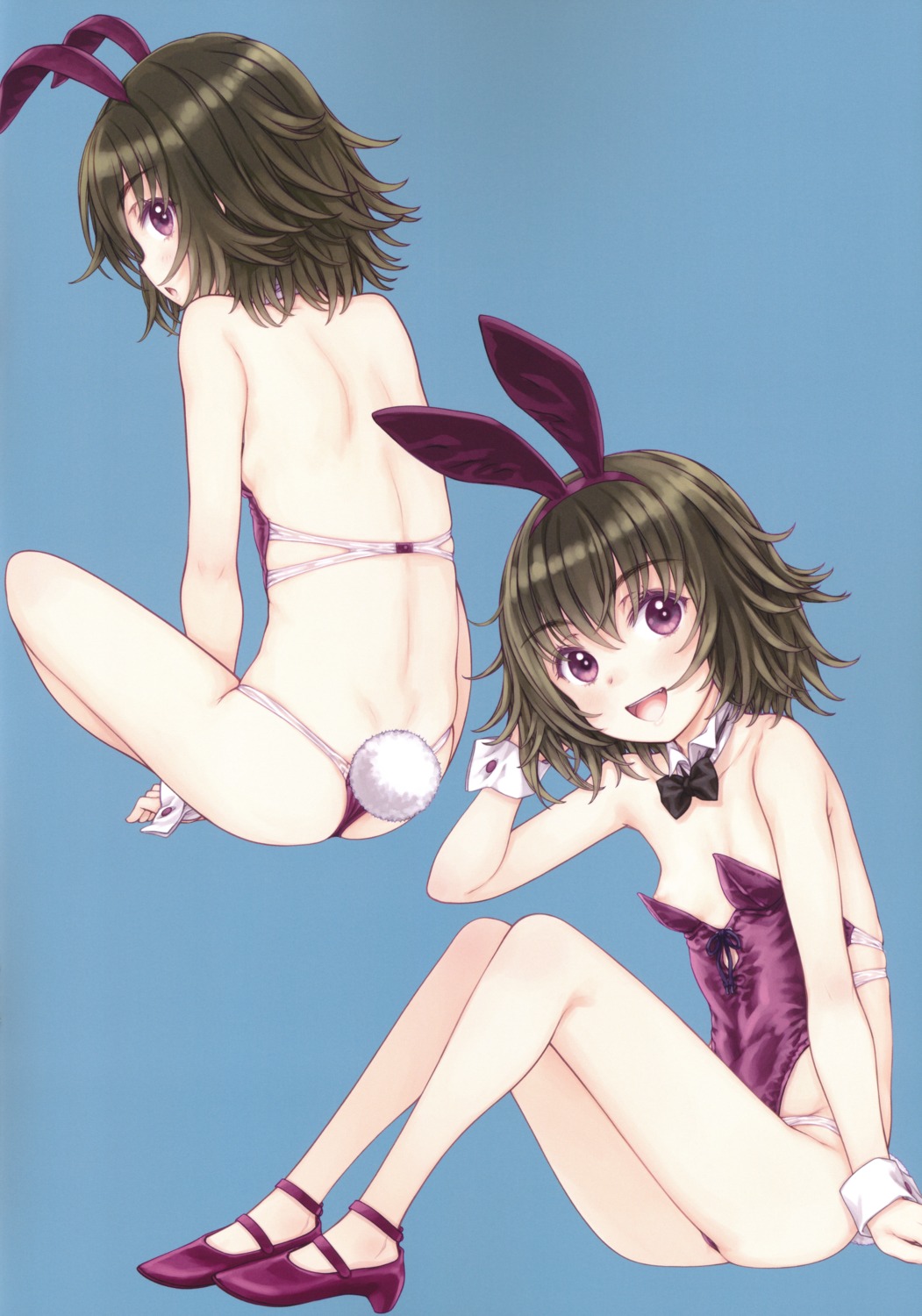 animal_ears areola ass bunny_ears bunny_girl focke_wulf heels loli no_bra paper_texture super_flat_lolinitron tail thong