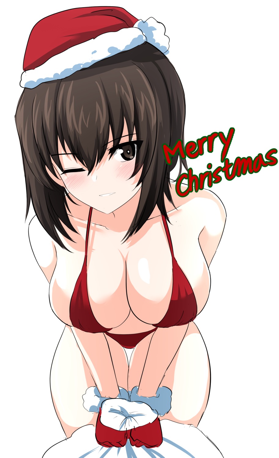 aikir_(jml5160) bikini christmas girls_und_panzer nishizumi_maho swimsuits