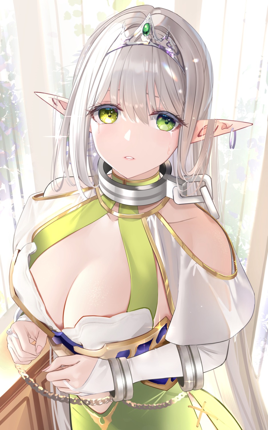 artist_revision bondage elf heterochromia muka_tsuku pointy_ears