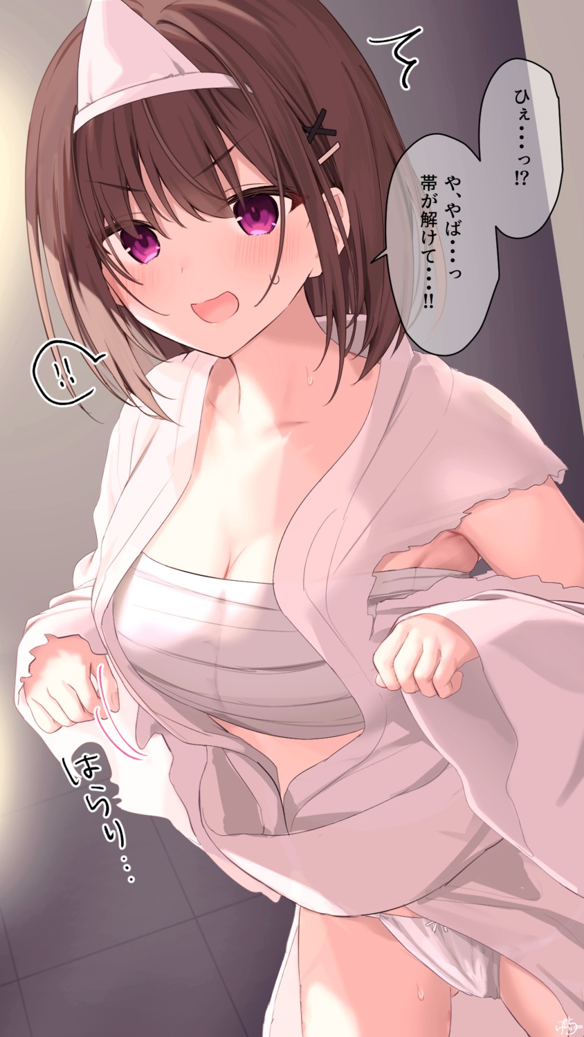 open_shirt osananajimi-chan_(ramchi) pantsu ramchi sarashi see_through torn_clothes yukata