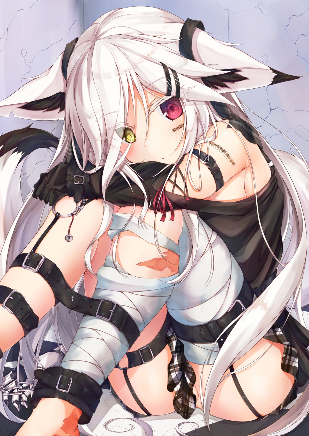 animal_ears bandages garter heterochromia moai21 nopan tail tattoo