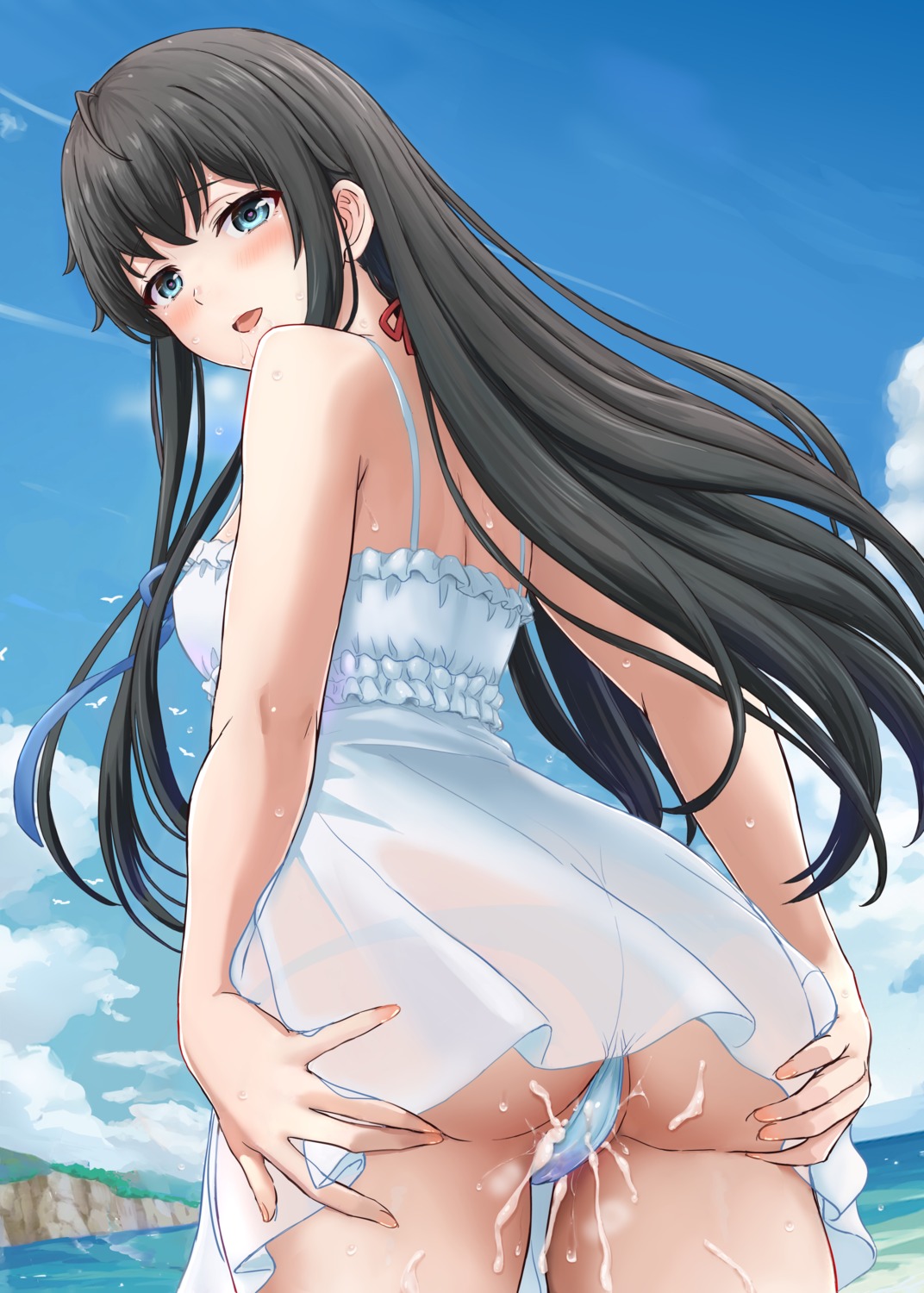 ass cum dress inanaki_shiki pantsu pussy_juice see_through skirt_lift summer_dress thong yahari_ore_no_seishun_lovecome_wa_machigatteiru. yukinoshita_yukino