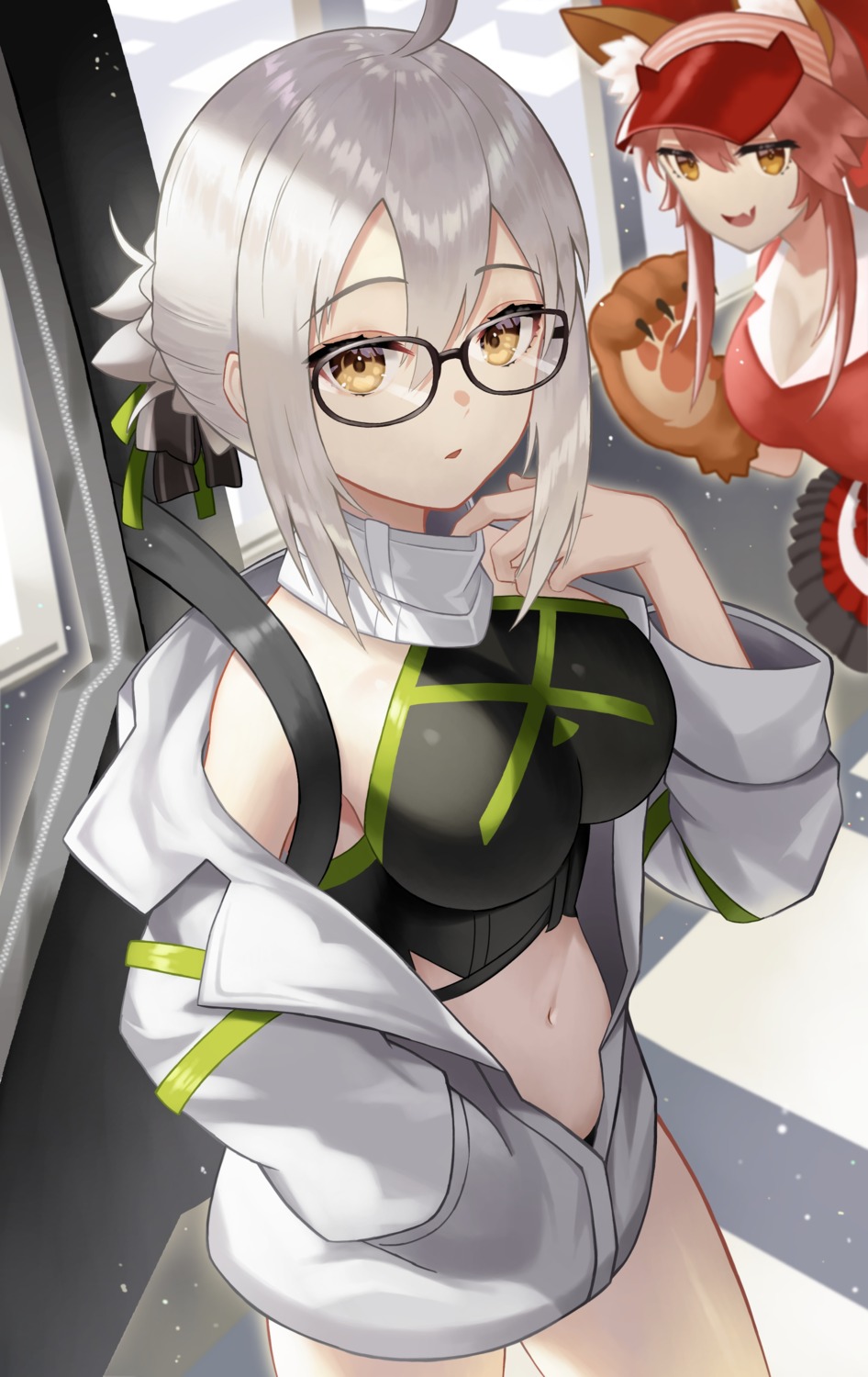 animal_ears fate/grand_order heroine_x_alter kitsune megane open_shirt roina_(effj7473) tamamo_cat