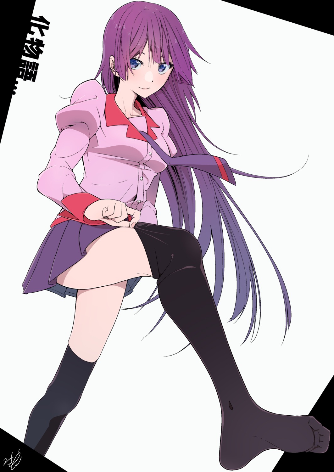 bakemonogatari feet futatsuki_kouta monogatari_(series) seifuku senjougahara_hitagi thighhighs