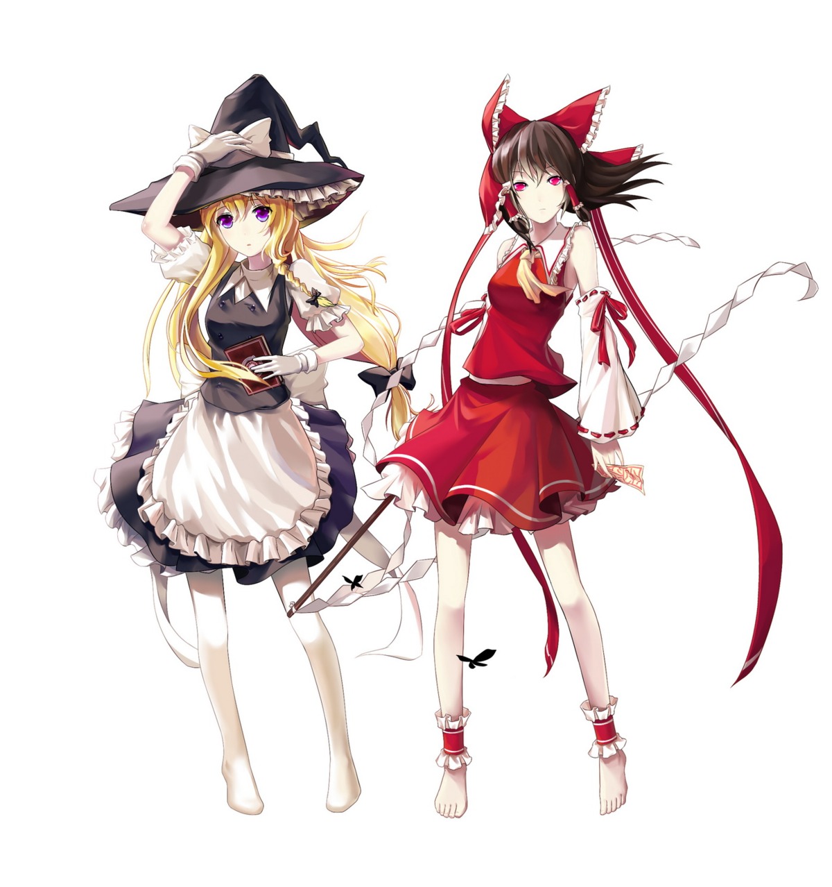 hakurei_reimu kirisame_marisa lightofheaven thighhighs touhou