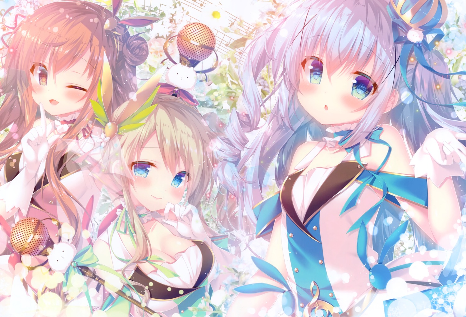 aoyama_midori cleavage dress gochuumon_wa_usagi_desu_ka? hachimitsu_shoujo hoto_mocha kafuu_chino mitsumomo_mamu