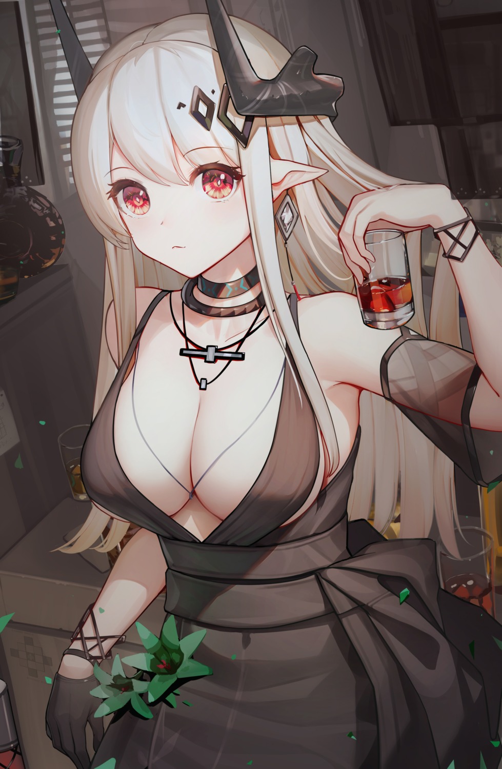 arknights dress horns mudrock_(arknights) no_bra tagme