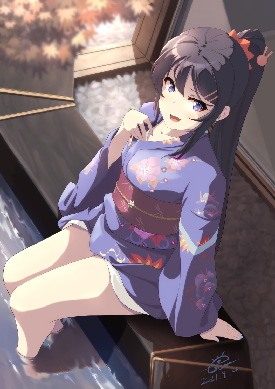 raiz_art_works sakurajima_mai seishun_buta_yarou skirt_lift wet yukata