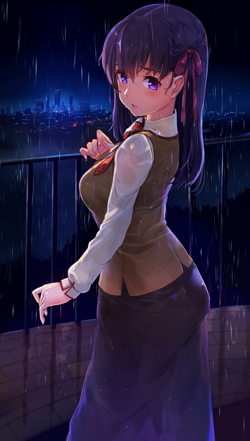 akasa_ai fate/stay_night fate/stay_night_heaven's_feel matou_sakura see_through seifuku wet wet_clothes