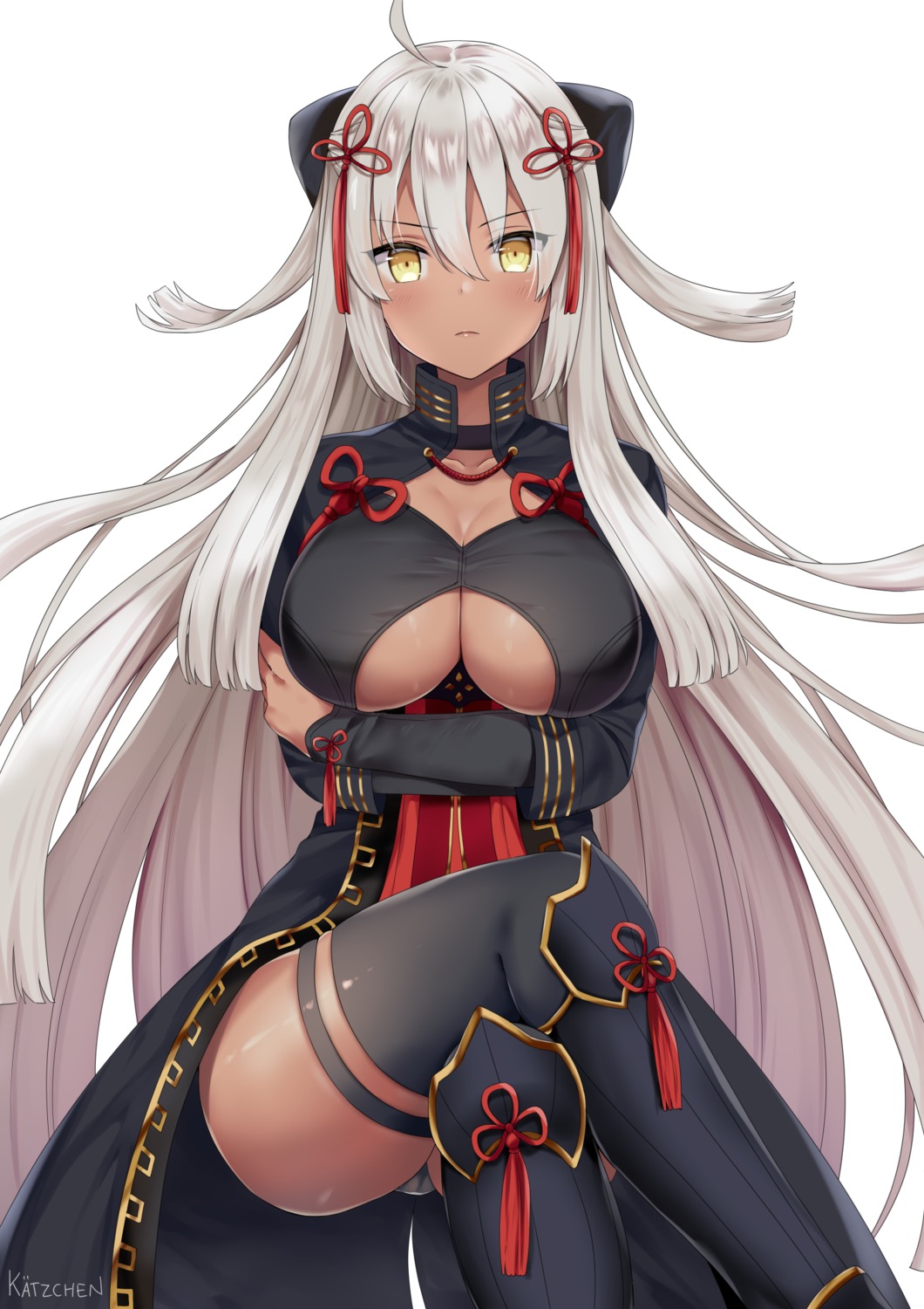 cleavage fate/grand_order kaetzchen okita_souji_(alter)_(fate) thighhighs underboob