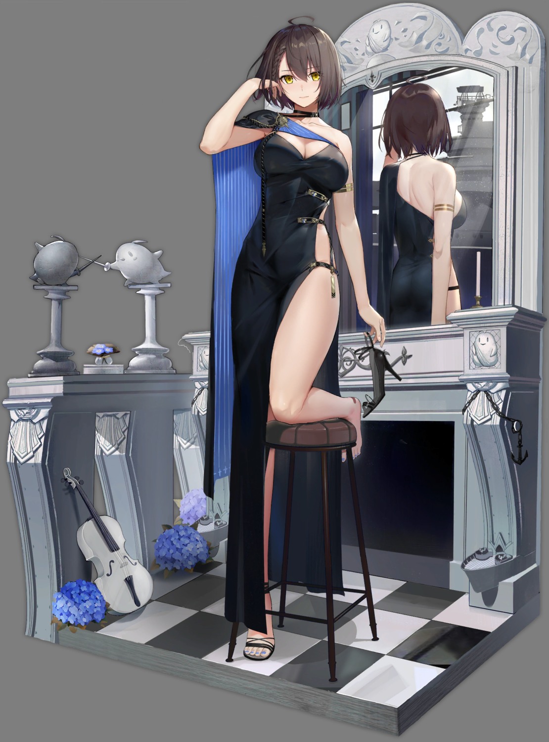 ass azur_lane baltimore_(azur_lane) cleavage dress feng_ze heels no_bra transparent_png