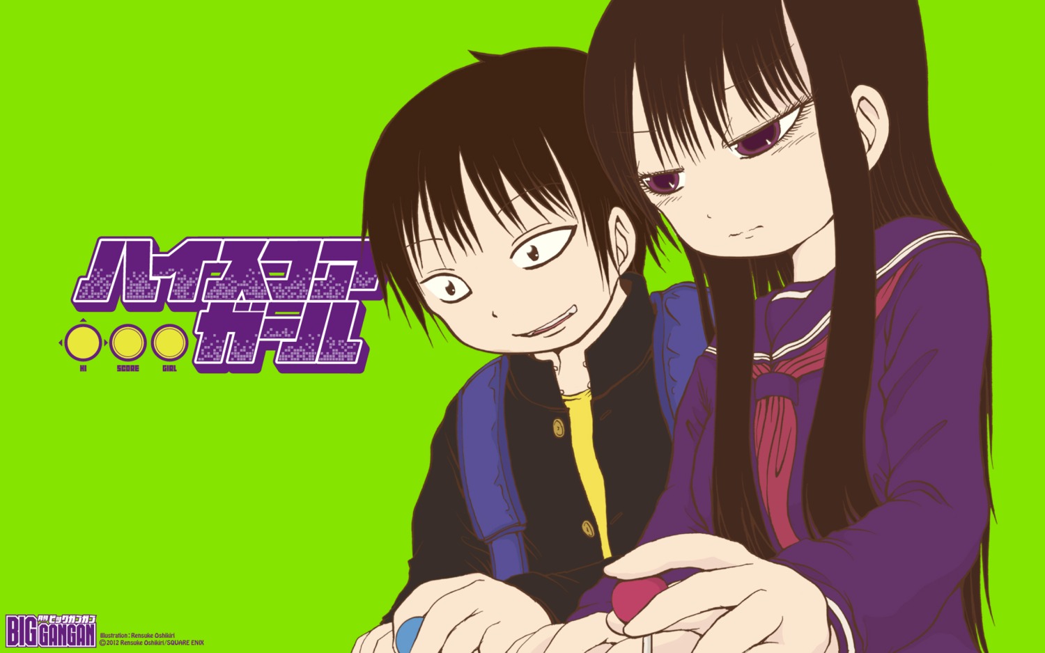 high_score_girl oono_akira oshikiri_rensuke seifuku wallpaper yaguchi_haruo