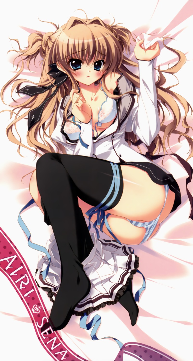 bra feet izumi_tsubasu mashiroiro_symphony open_shirt palette pantsu seifuku sena_airi thighhighs undressing