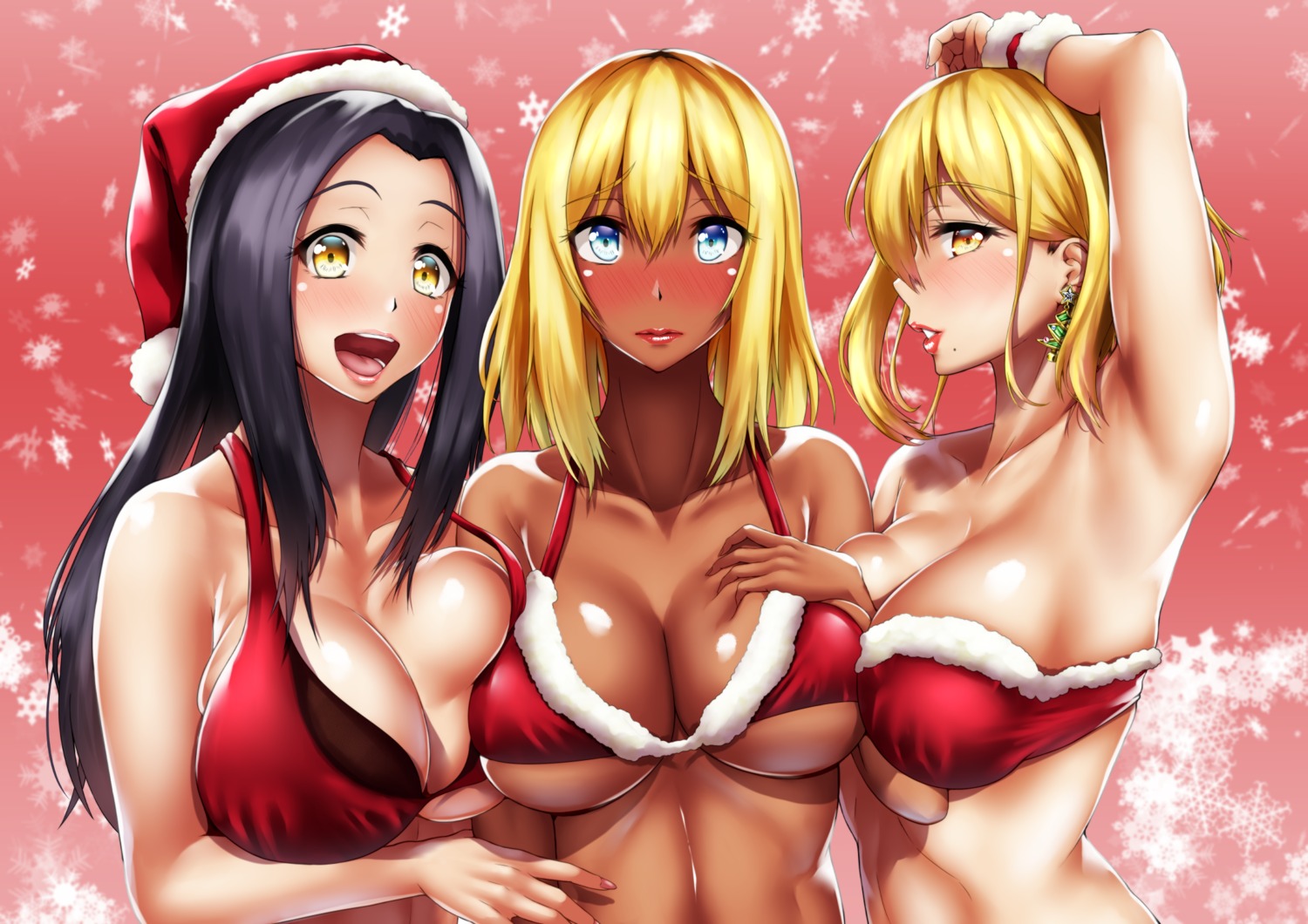 bikini_top breast_hold christmas swimsuits tama_(tamakaka1031)