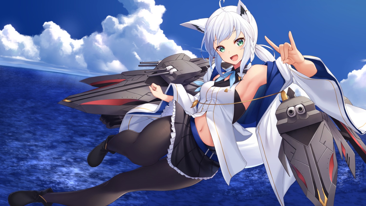 animal_ears hololive hololive_gamers kitsune nishino_eri pantyhose shirakami_fubuki skirt_lift uniform