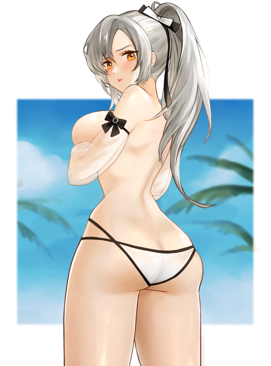 ass azur_lane bikini breast_hold cl_(summer_sama) drake_(azur_lane) see_through swimsuits topless