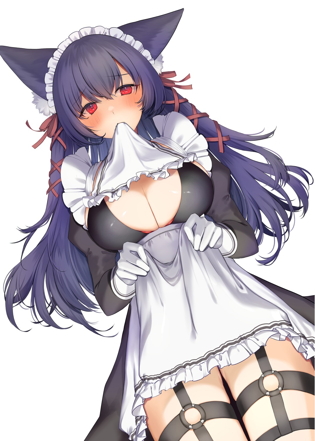 animal_ears bra chan'nu garter maid shirt_lift skirt_lift stockings thighhighs