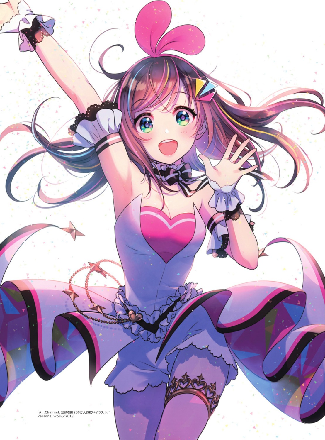 a.i._channel dress garter kizuna_ai morikura_en no_bra skirt_lift