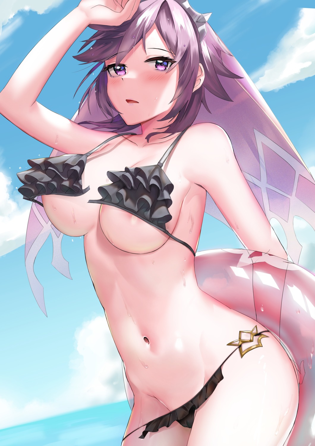 areola bikini cameltoe genshin_impact panty_pull rosaria skai_kun swimsuits wardrobe_malfunction