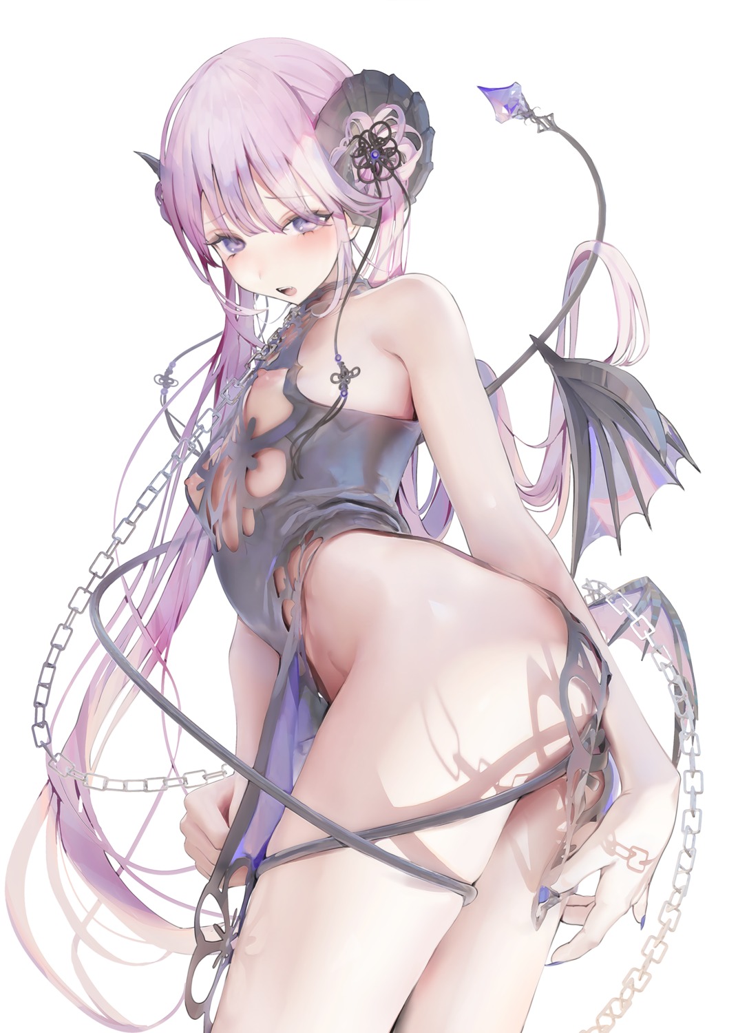 ass dress horns iijima_masashi nipples no_bra nopan tail wings