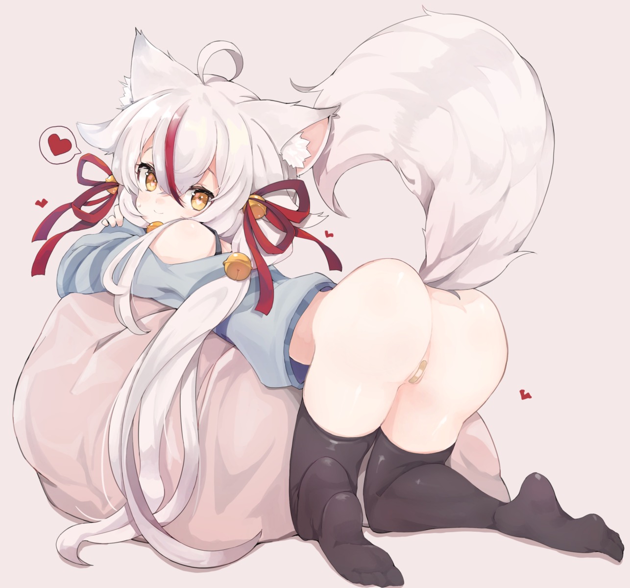 animal_ears ass bandaid bottomless feet indie_virtual_youtuber kamiko_kana kitsune loli maebari tail teranekosu thighhighs