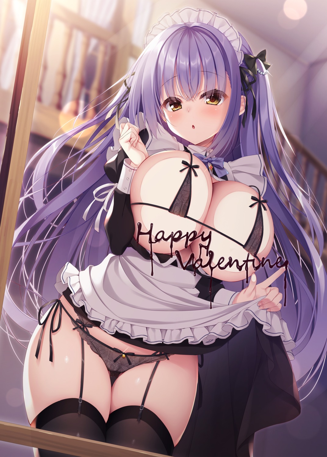 bra breast_hold comic_reboot cream maid pantsu skirt_lift stockings string_panties thighhighs valentine yatanuki_kei