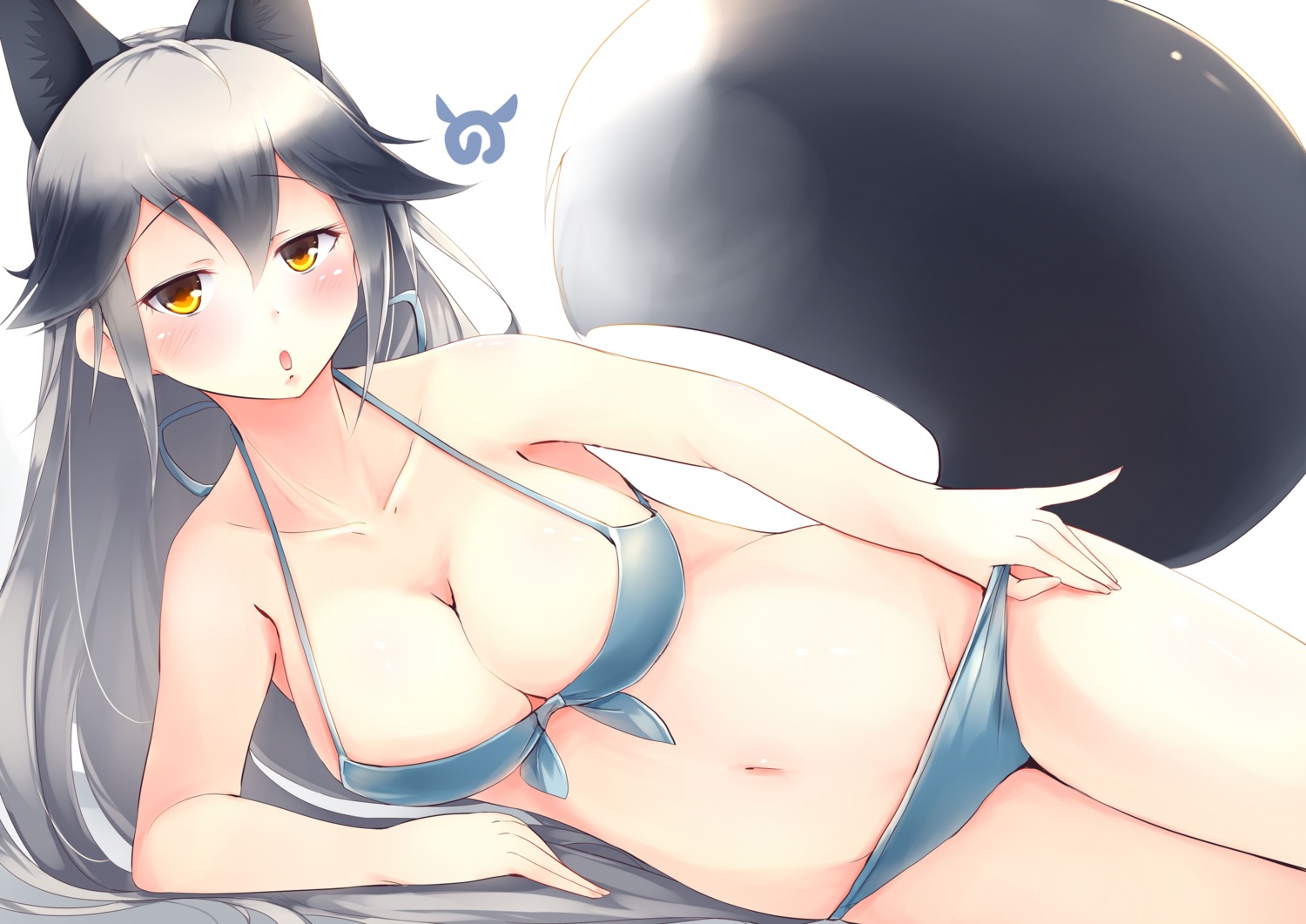 animal_ears bikini kemono_friends kitsune panty_pull shibasaki_etc. silver_fox swimsuits tail undressing