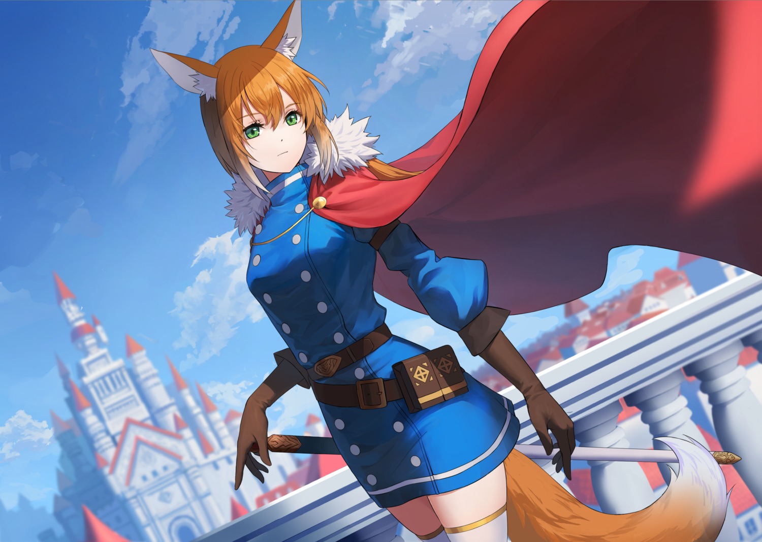 animal_ears sion_(9117) sword tail thighhighs uniform