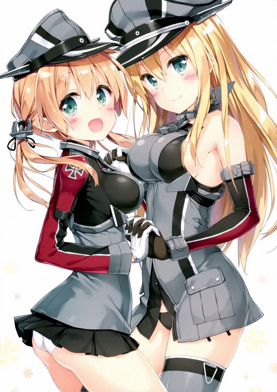 ass bismarck_(kancolle) kani_biimu kantai_collection luminocity pantsu prinz_eugen_(kancolle) thighhighs