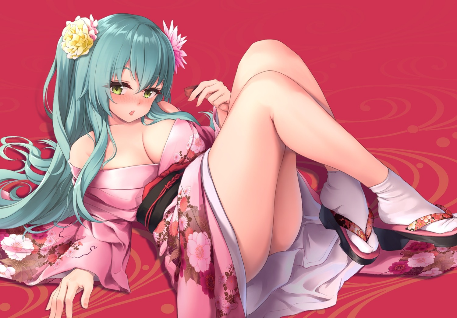 awa_yume kantai_collection no_bra open_shirt sake suzuya_(kancolle) yukata