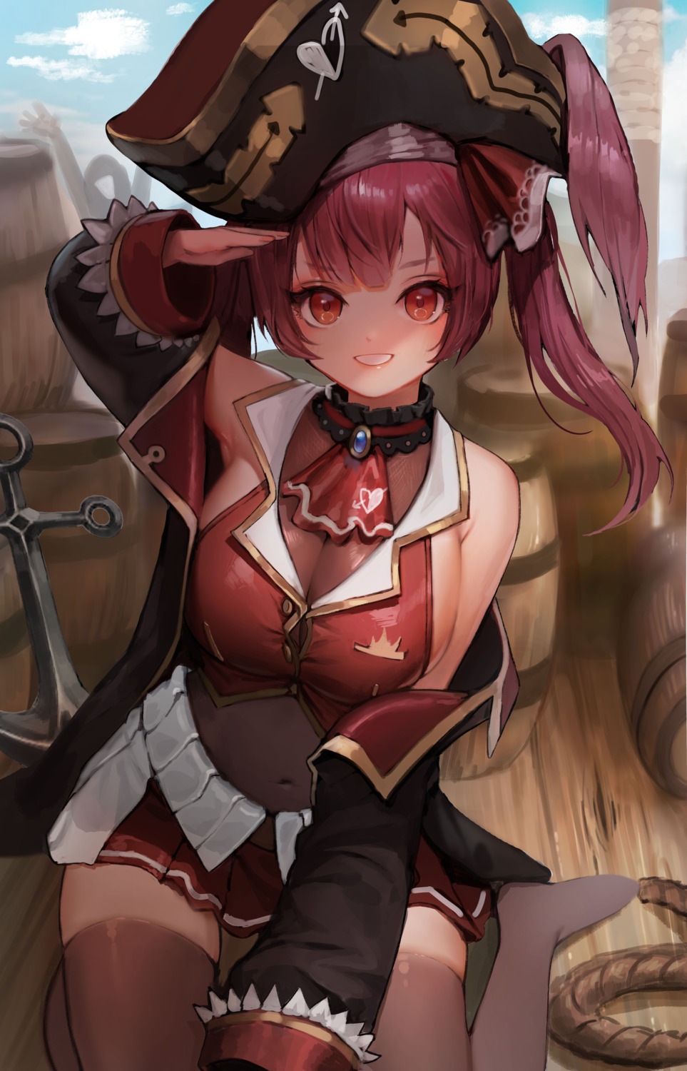 gg_amang heterochromia hololive houshou_marine pirate see_through thighhighs