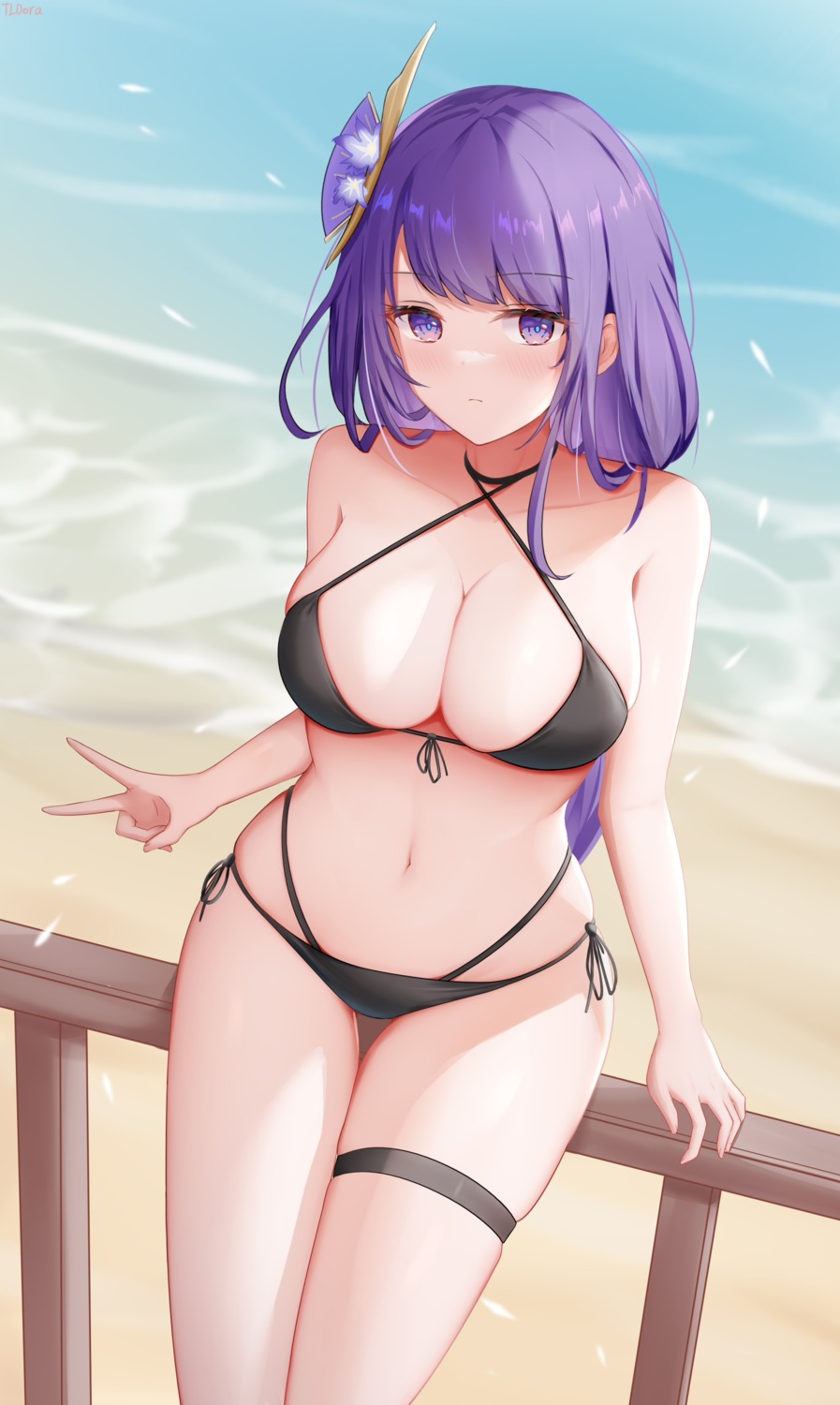 bikini doraski garter genshin_impact raiden_shogun swimsuits