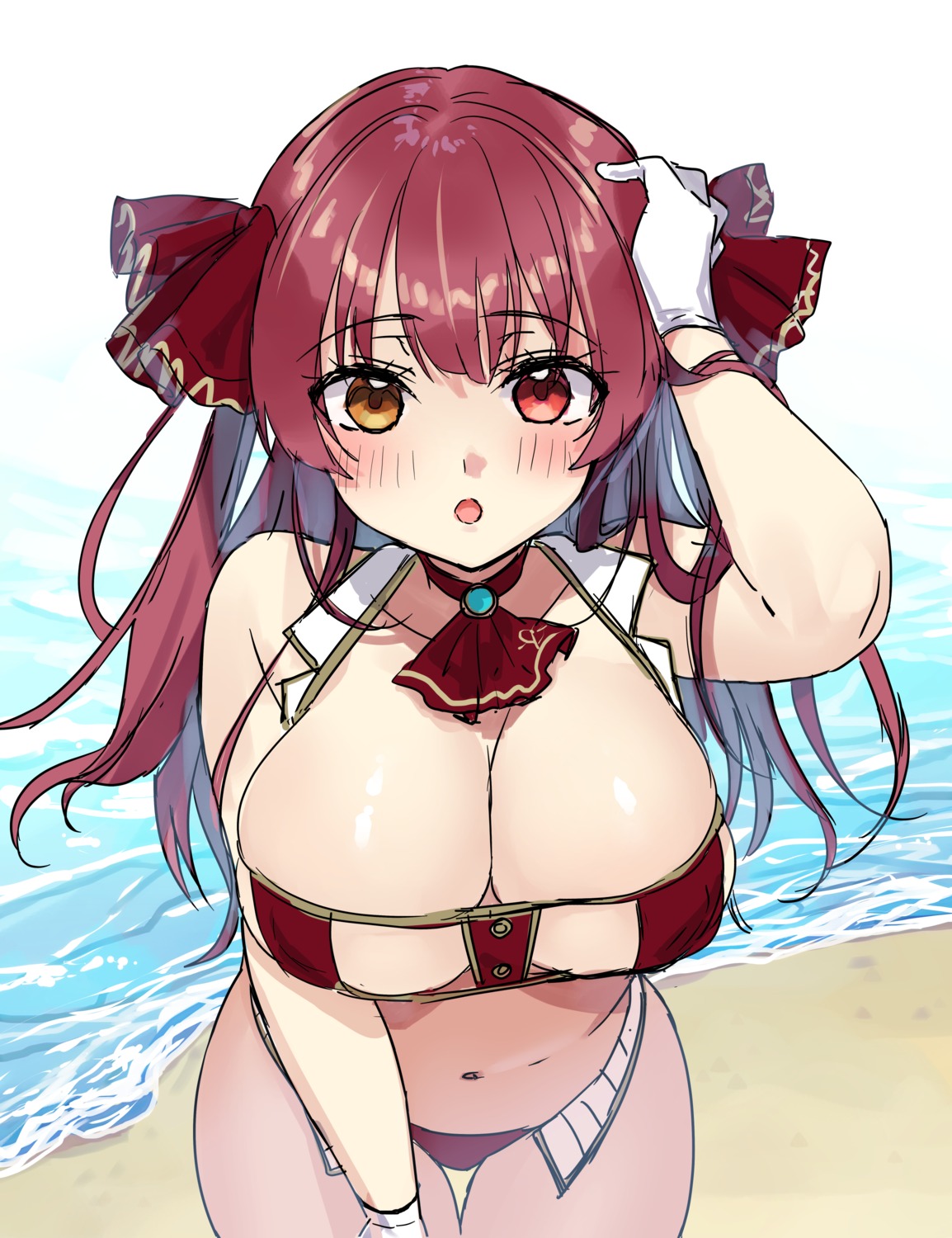 bikini erect_nipples hanasaki_mahiru heterochromia hololive houshou_marine sketch swimsuits