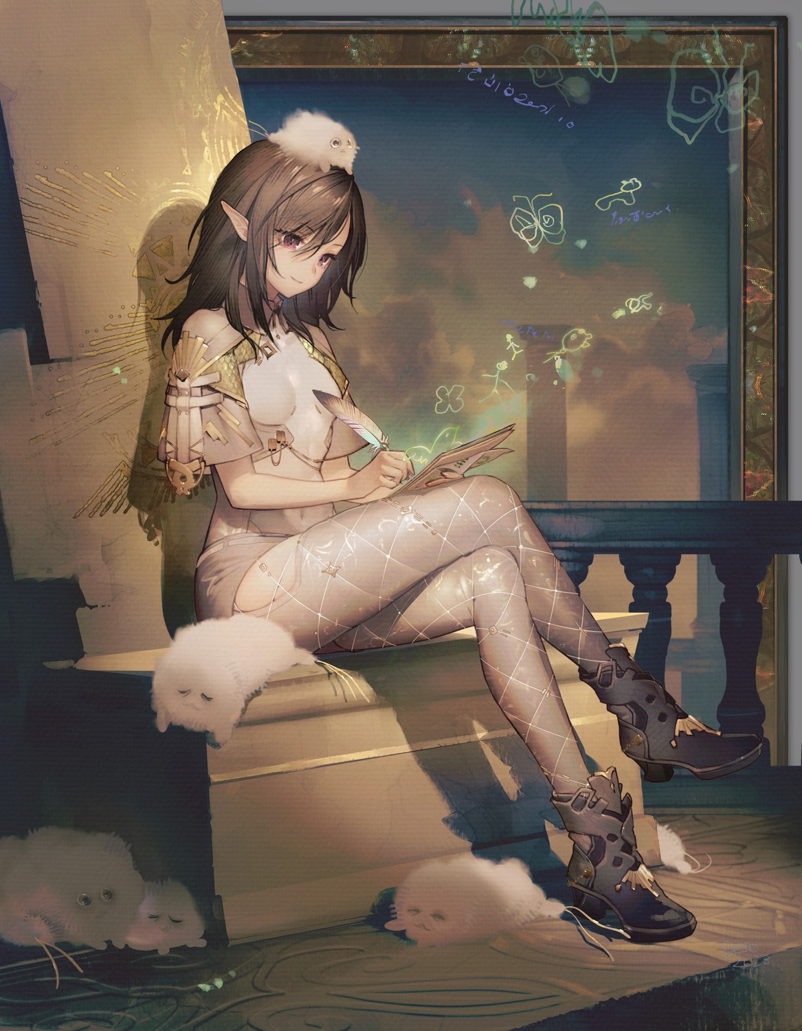 fishnets heels pantyhose pointy_ears umiu_geso