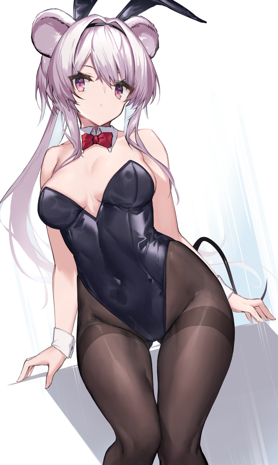 animal_ears arknights bunny_ears bunny_girl lin_yuhsia_(arknights) no_bra pantyhose tail yki