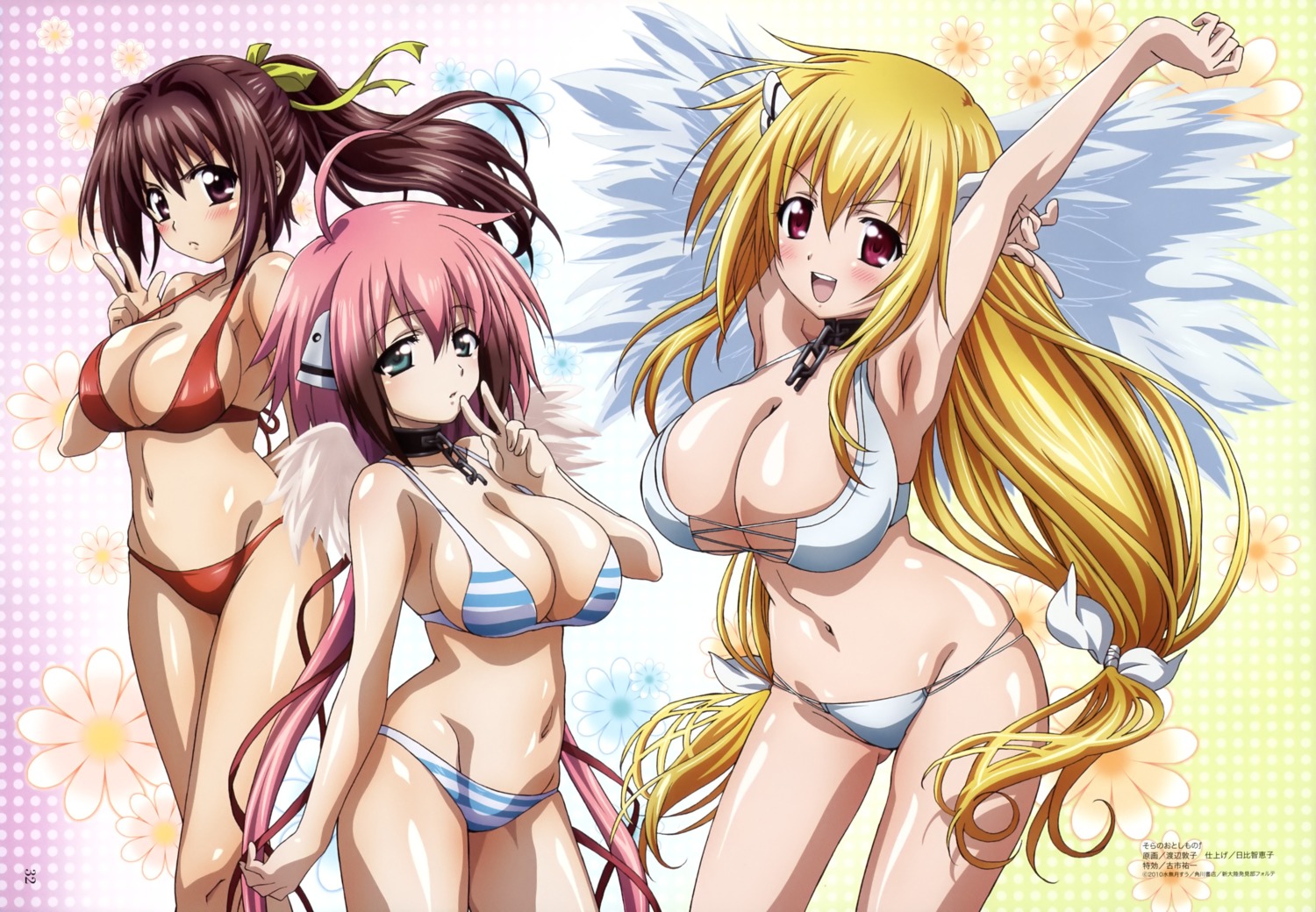 astraea bikini cleavage ikaros mitsuki_sohara sora_no_otoshimono swimsuits watanabe_atsuko wings