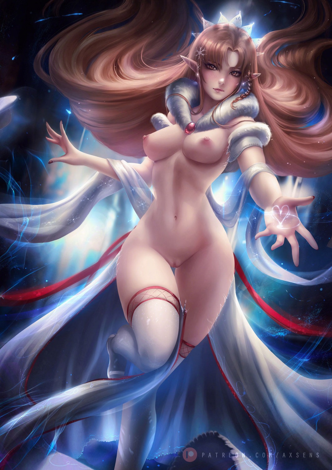 alfheim_online asuna_(titania) axsens naked_cape nipples pointy_ears pussy sword_art_online thighhighs uncensored