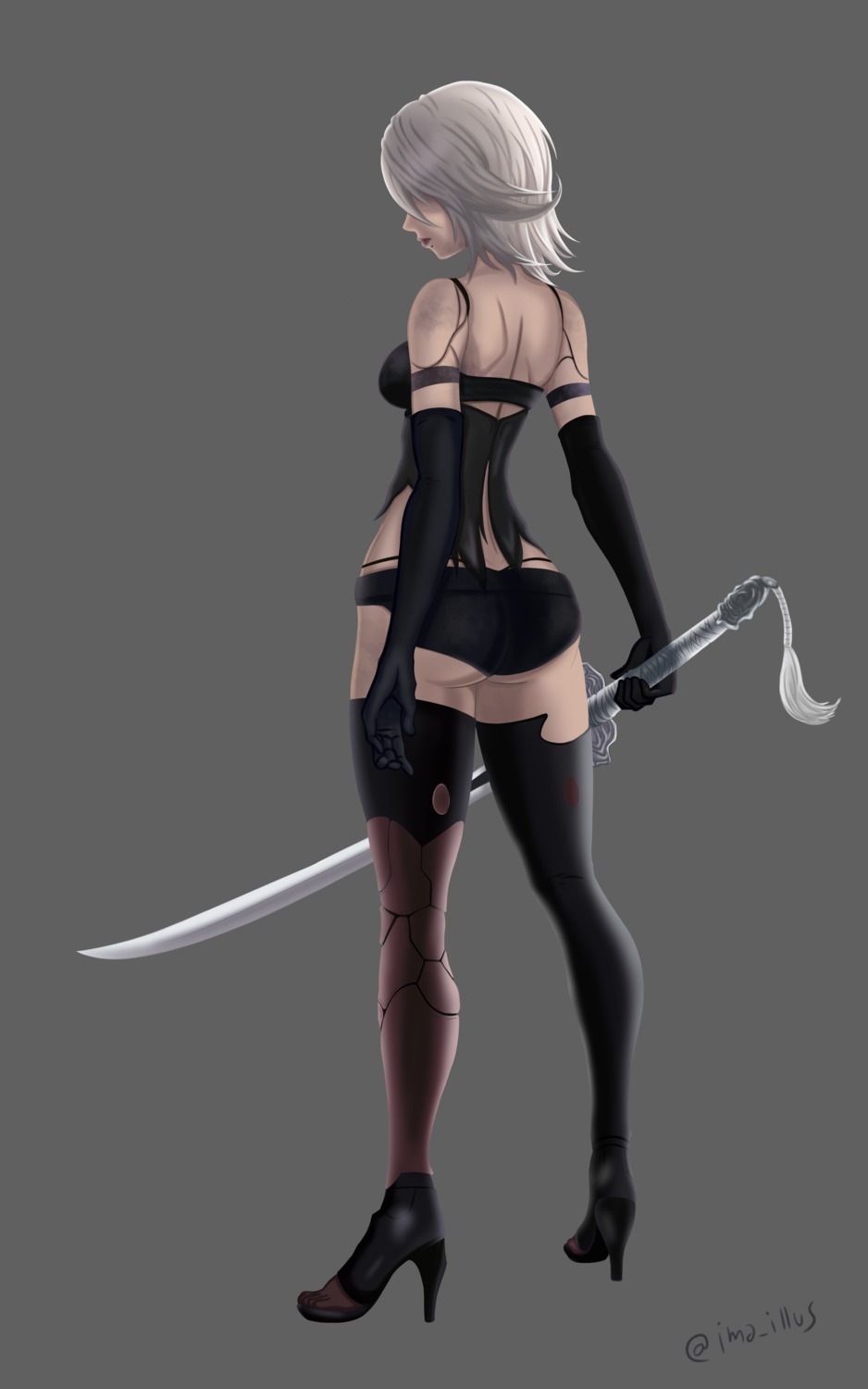 ass heels imavizard mecha_musume nier nier_automata sword thighhighs yorha_type_a_no.2