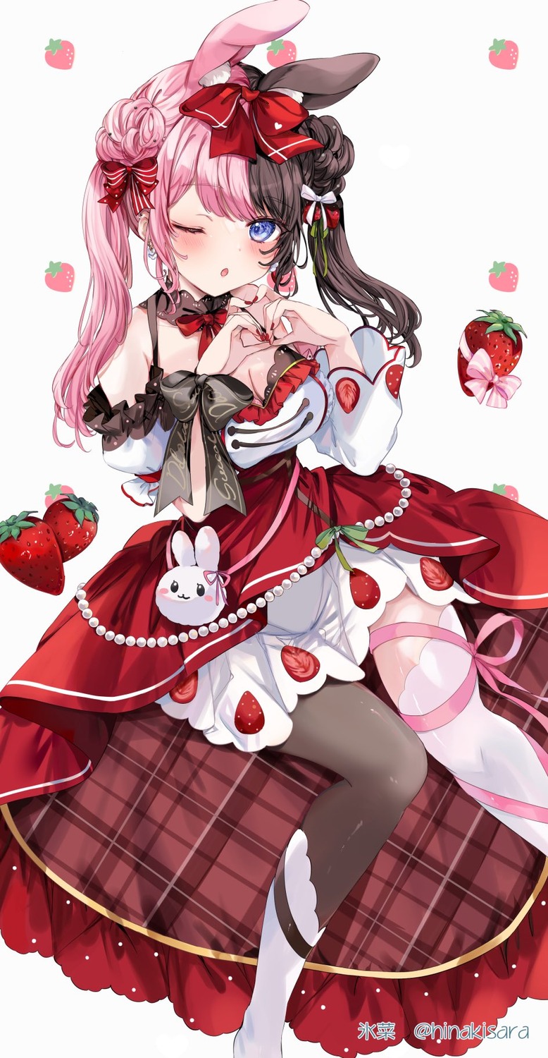 animal_ears bunny_ears cleavage dress hinahino iris_black_games lolita_fashion tachibana_hinano thighhighs vspo!