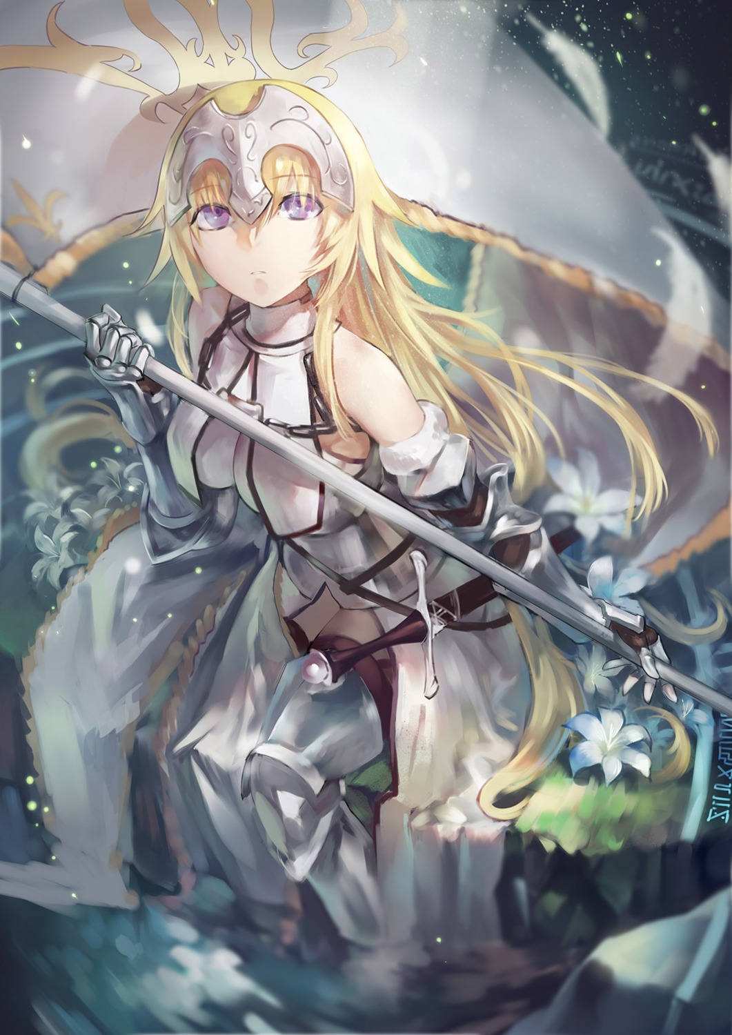 armor azomo fate/apocrypha fate/stay_night jeanne_d'arc jeanne_d'arc_(fate) sword thighhighs weapon wet