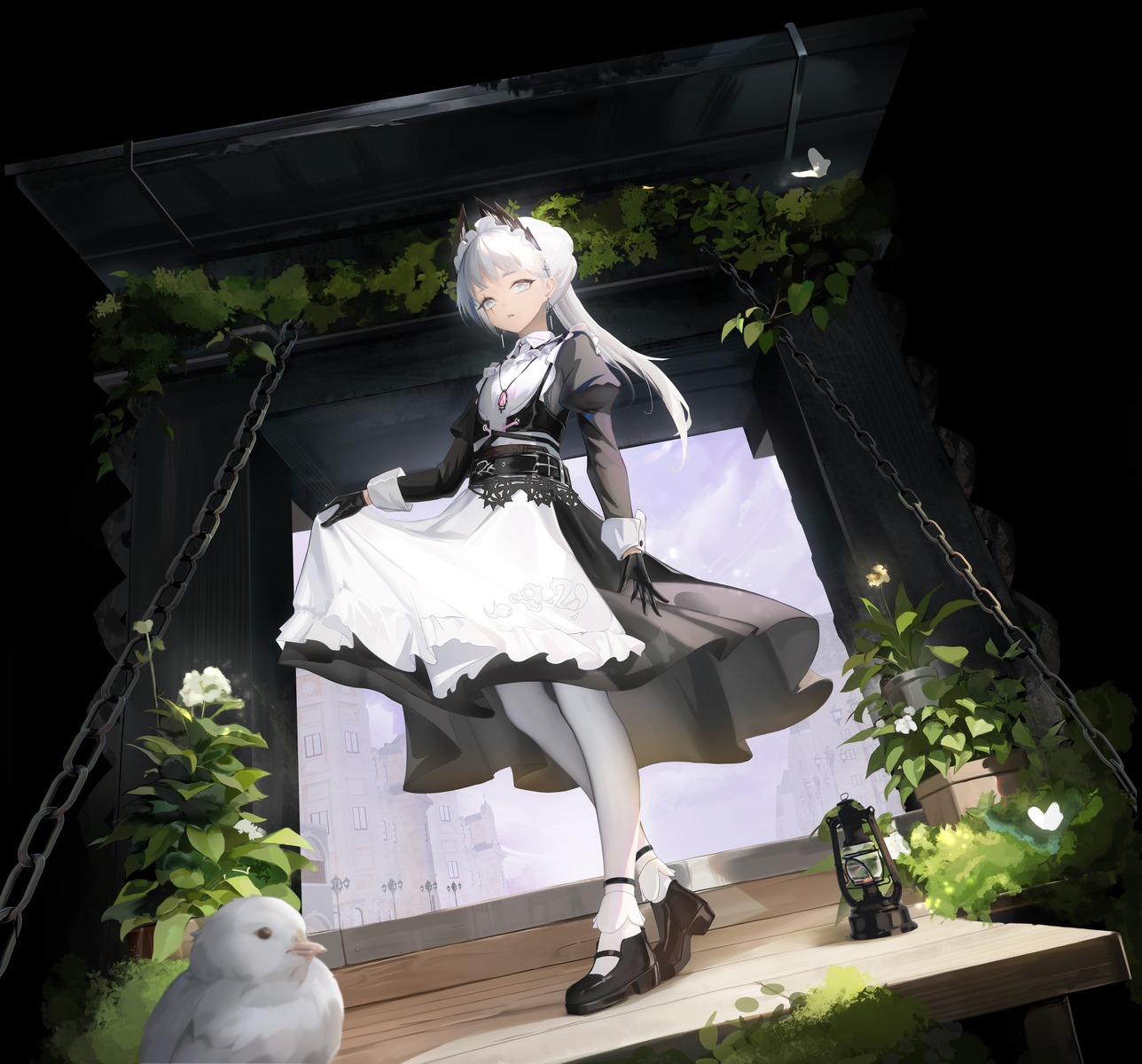 arknights irene_(arknights) maid pantyhose skirt_lift toutou_xuanfan