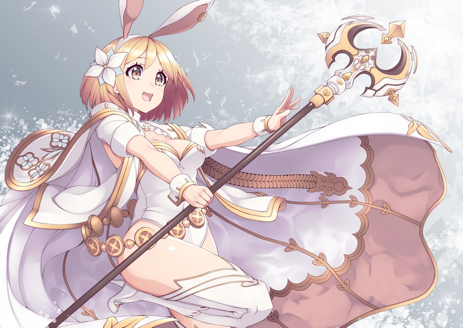 animal_ears bunny_ears cleavage djeeta_(granblue_fantasy) granblue_fantasy heels leotard mku weapon