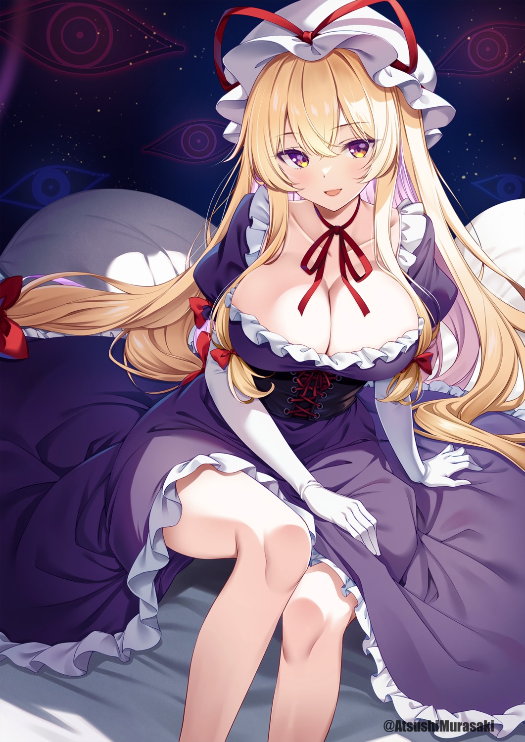 dress murasaki_atsushi no_bra skirt_lift touhou yakumo_yukari