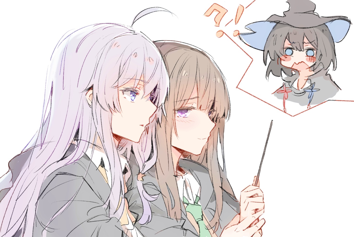 elaina_(majo_no_tabitabi) fishy majo_no_tabitabi saya_(majo_no_tabitabi) sketch weapon yuri