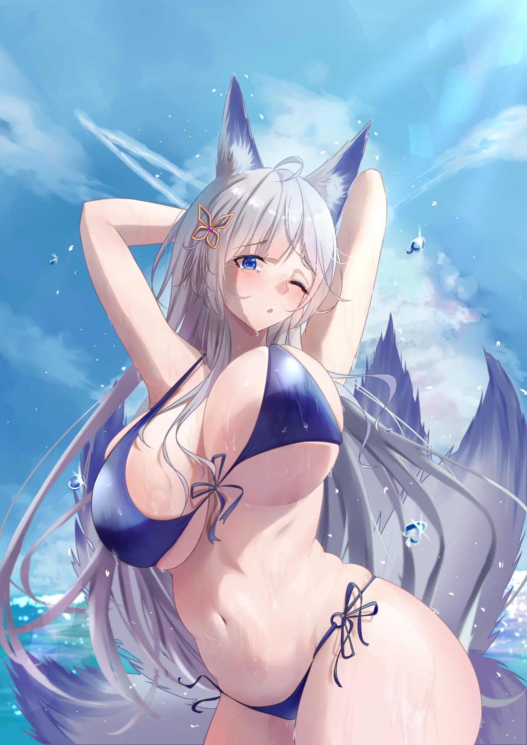 animal_ears azur_lane bikini kitsune noyuki_(3702) shinano_(azur_lane) swimsuits tail wet