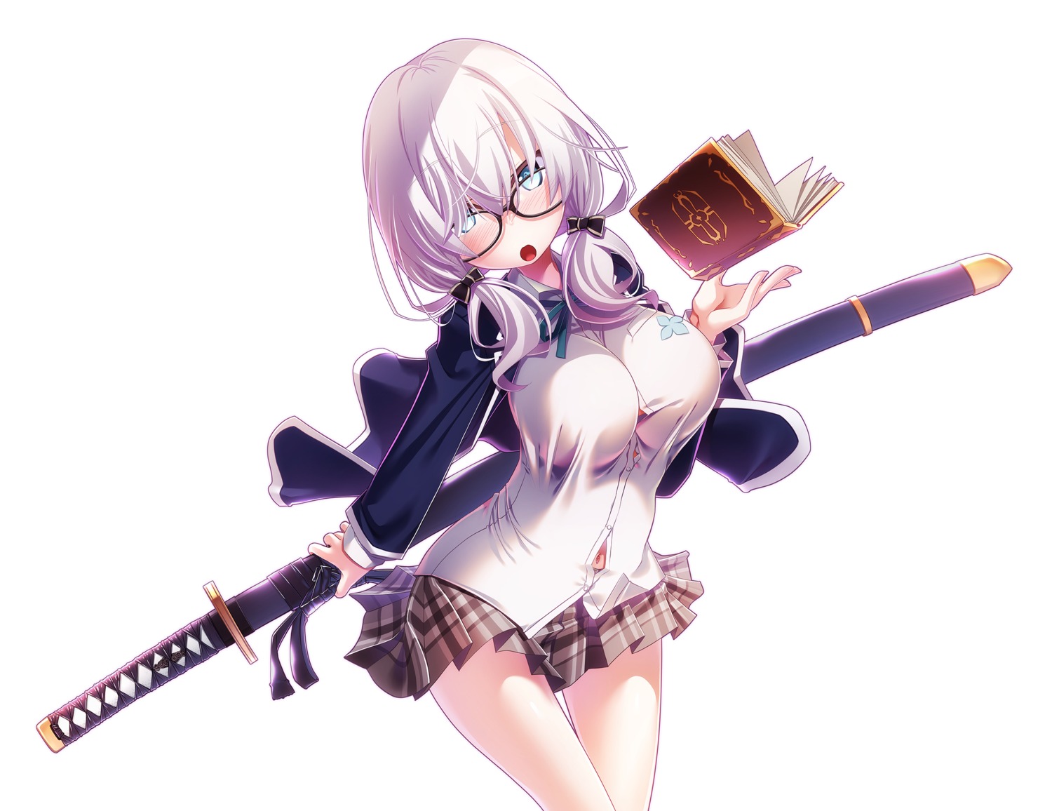 ars_almal megane nijisanji sakuya_tsuitachi seifuku skirt_lift sword