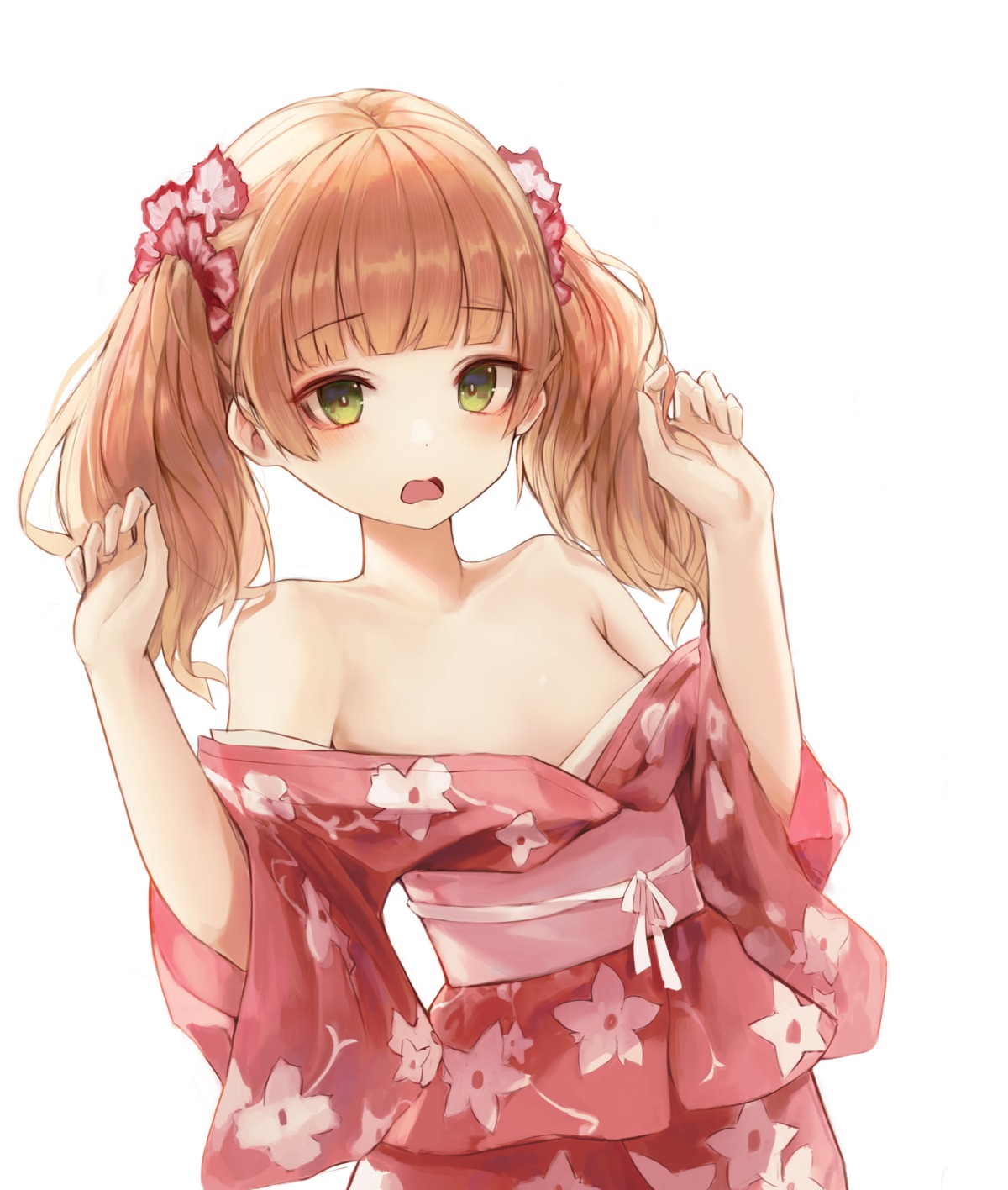 hiki_niito japanese_clothes monika_weisswind no_bra open_shirt princess_connect! princess_connect!_re:dive